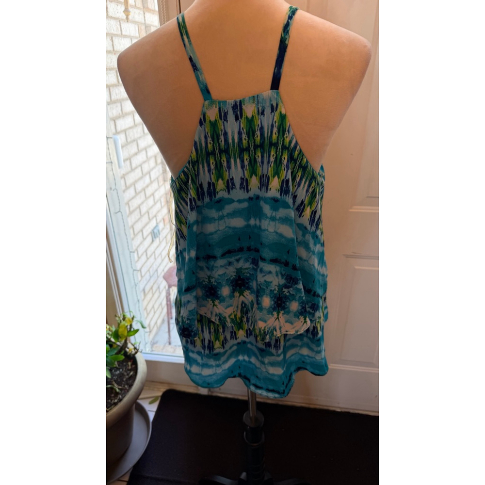 Women's BYER Blue Green Tie-Dye Halter Tank Top XL - Picture 3 of 4
